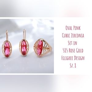Stunning Pink CZ & Rose Gold Earrings and Ring (8) Set🌷